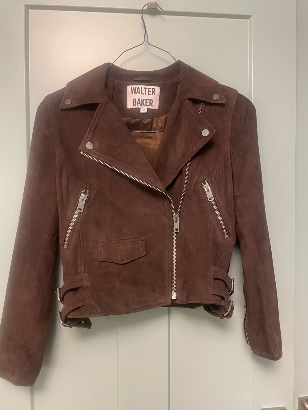 Walter Baker Brown Suede Moto Jacket with Asymmetrical Zip